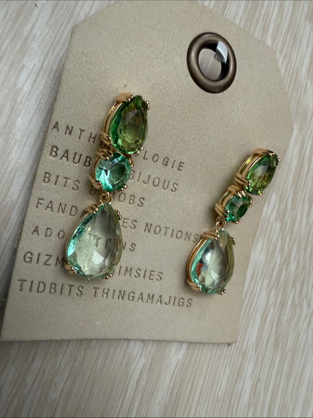 Anthropologie Gold-Set Light Green Teardrop Dangle Earrings - Picture 4 of 11